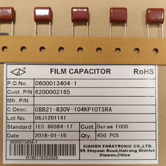 Picture of cbb21-630v-104kp10tsra-100nf-630v-10mm-capacitor