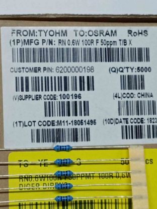 Picture of RN0.6W100R F50PPMT 100R 0,6W RESISTOR