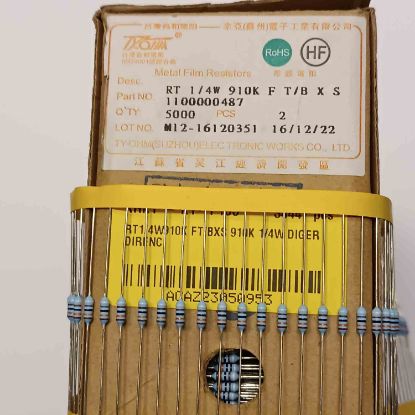 Picture of RT1/4W910K FT/BXS 910K 1/4W RESISTOR