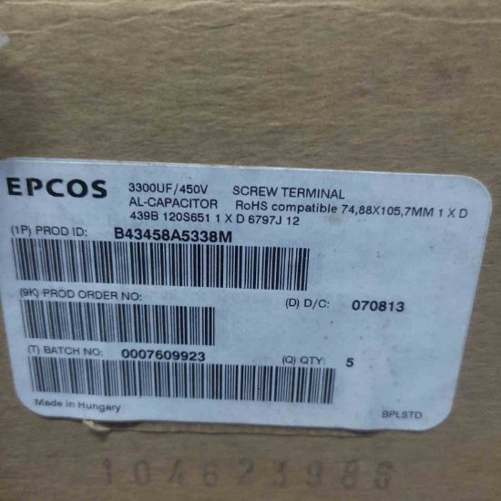 Picture of B43458A5338M 3300UF 450V  77x106mm CAPACITOR