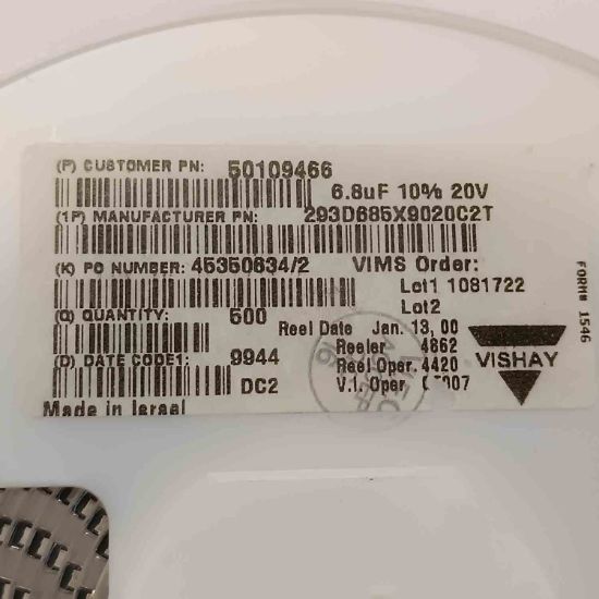 Picture of 293D685X9020C2T 6.8UF 20V  CAPACITOR