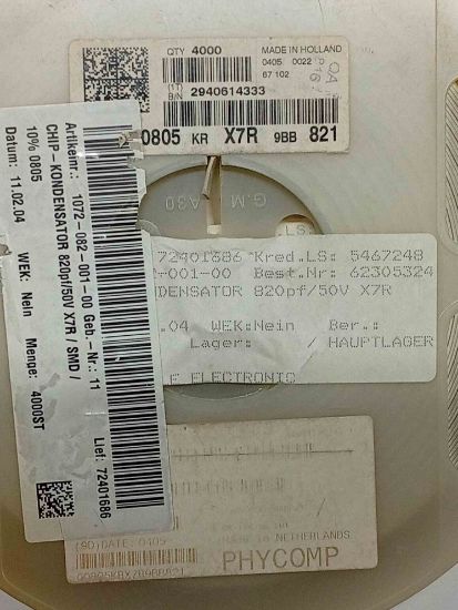 Picture of 0805KRX7R9BB821 820PF 50V 805 CAPACITOR