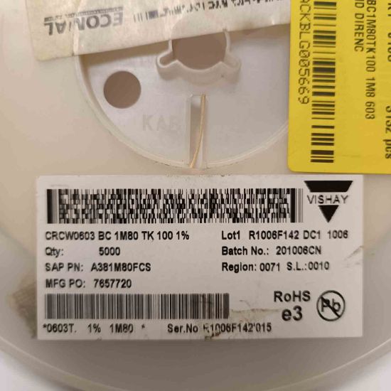 Picture of CRCW0603BC1M80TK100 1M8 603 RESISTOR