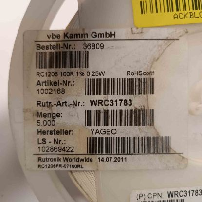 Picture of RC1206FR-07100R 100R 1206 RESISTOR