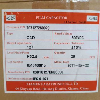 Picture of C3D1U127KM03C00 120uF 600V 52.5mm CAPACITOR