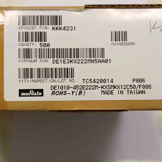 Picture of DE1E3KX222MN5AA01 2.2NF 250VAC 10mm CAPACITOR