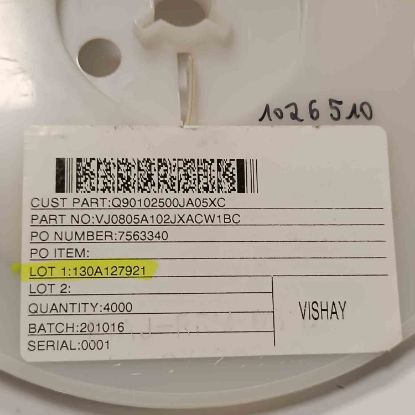 Picture of VJ0805A102JXACW1BC 1000PF 50V 805 CAPACITOR