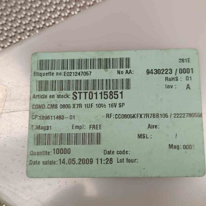 Picture of C0805KFX7R7BB105 1UF 16V 805 CAPACITOR