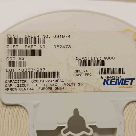 Picture of C0805C224K3RAC7800 220000PF 25V 805 CAPACITOR