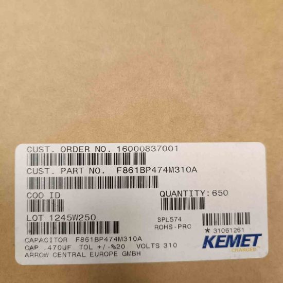 Picture of F861BP474M310A   0.47UF 310VAC 15mm  0.2 CAPACITOR