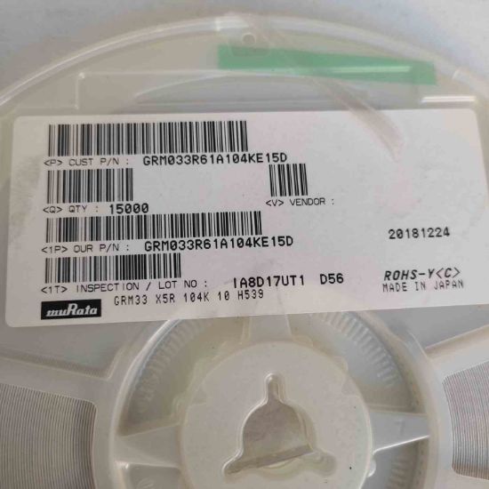 Picture of GRM033R61A104KE15D SMT 0.1 uF 10 VDC 10% 0201 X5R