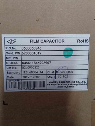 Picture of C45S1184K90A907 MKP65 184K 0.18UF 440VAC CAPACITOR