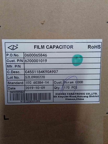 Picture of C45S1184K90A907 MKP65 184K 0.18UF 440VAC CAPACITOR