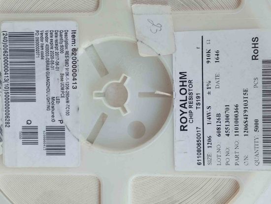 Picture of 1206s4f9103t5e-910k-001-1206-resistor