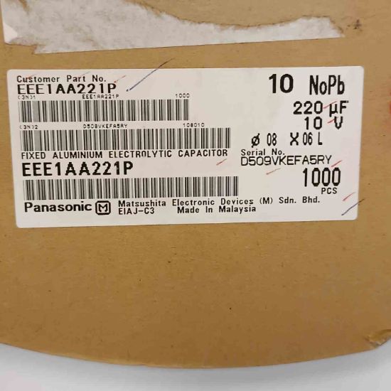 Picture of eee1aa221p-220uf-10v-8x6-capacitor